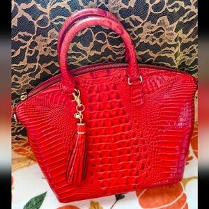 Brahmin Red Crocodile-Embossed Satchel